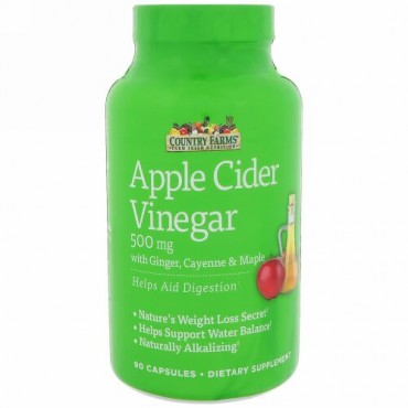 Country Farms, リンゴ酢、500 mg、カプセル90粒 (Discontinued Item)