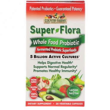 Country Farms, Super Flora, Whole Food Probiotic, 5 Billion, 30 Vegetable Capsules (Discontinued Item)