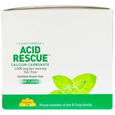 Country Life, Acid Rescue Calcium Carbonate, Mint Flavor, 1,000 mg (20-4 Chewable Tablet Packets) (Discontinued Item)