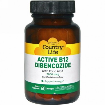 Country Life, アクティブB12アデノシルコバラミン（Dibencozide）, 3,000 mcg, 60トローチ