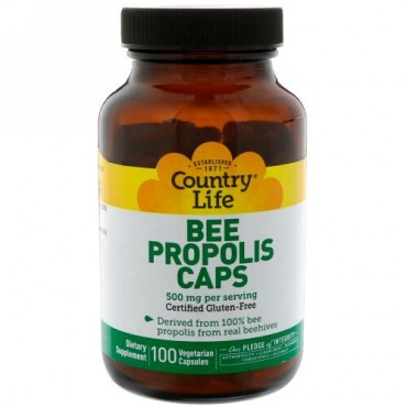 Country Life, ミツバチプロポリスカプセル、500 mg、植物性カプセル100錠