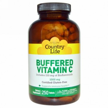 Country Life, Buffered Vitamin C, 1000 mg, 250錠入り