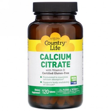 Country Life, Calcium Citrate with Vitamin D, 120 Tablets