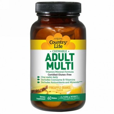 Country Life, Adult Multi, Chewable, Pineapple-Orange, 60 Wafers