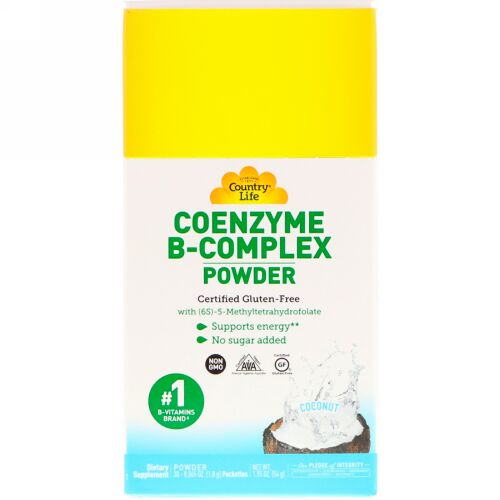 Country Life, コエンザイムB複合体パウダー、ココナッツ、30包、 0.065オンス (1.8 g) (Discontinued Item)