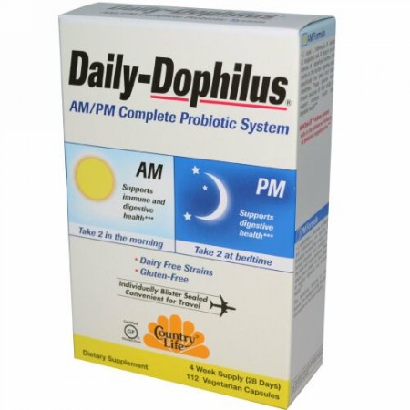 Country Life, Daily-Dophilus, AM/PM Complete Probiotic System, 112 ベジキャップ