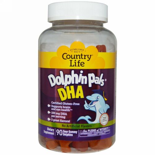 Country Life, Dolphin Pals, DHA, 90 Sour Gummy Dolphins