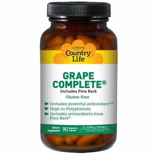 Country Life, グレープコンプリート, 松樹皮を含有, 90粒（ベジタリアンカプセル）