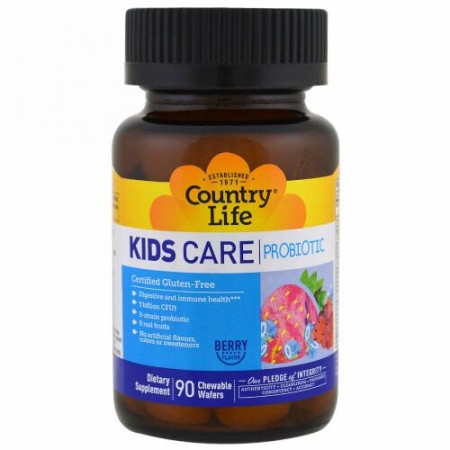 Country Life, Kids Care Probiotic, Berry Flavor, 5 Billion CFU, 90 Chewable Wafers