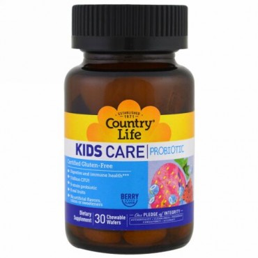Country Life, キッズケア・プロバイオティック, ベリー風味, 30チュアブルウエハース (Discontinued Item)