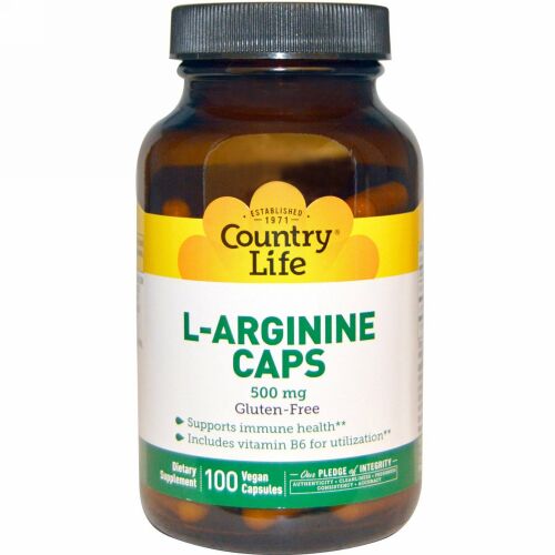 Country Life, L-Arginine Caps, 500 mg, 100 Vegan Caps