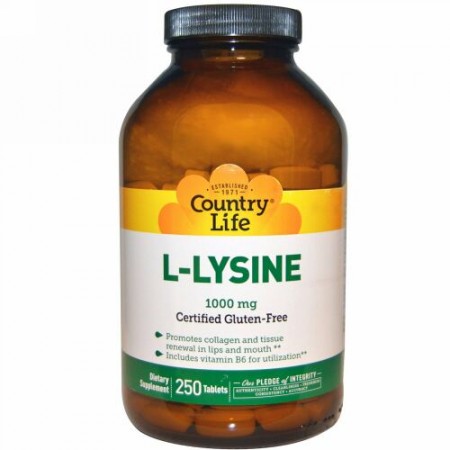 Country Life, L-リジン, 1,000 mg, 250錠