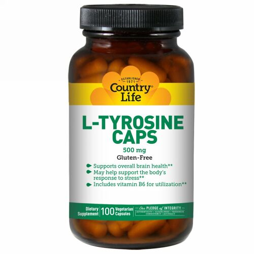 Country Life, L-チロシンカプセル, 500 mg, 100粒（ベジタリアンカプセル）