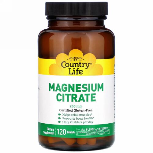 Country Life, クエン酸マグネシウム、250mg、120錠