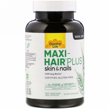 Country Life, Maxi-Hair（マキシヘア）プラス、5,000mcg、ベジカプセル120粒