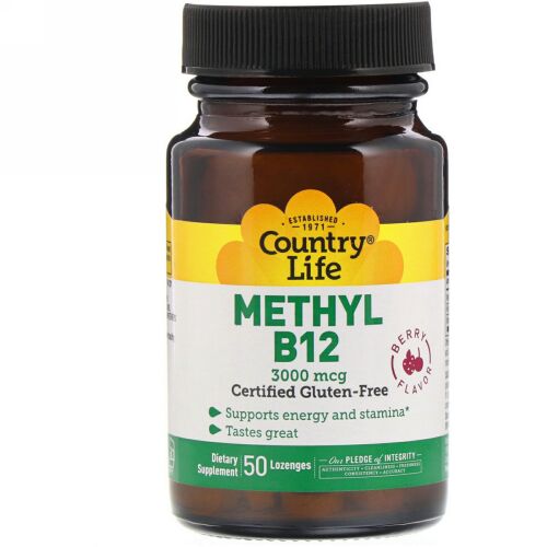 Country Life, Methyl B12, Berry Flavor, 3,000 mcg, 50 Lozenges (Discontinued Item)