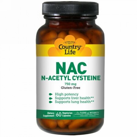 Country Life, NAC, N-アセチルシステイン, 750 mg, 60粒（ベジタリアンカプセル）