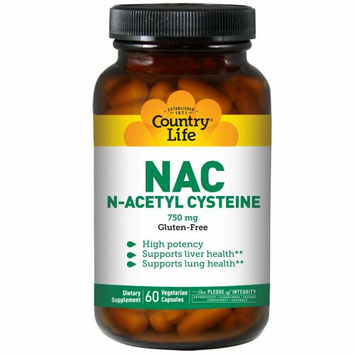Country Life, NAC, N-アセチルシステイン, 750 mg, 60粒（ベジタリアンカプセル）