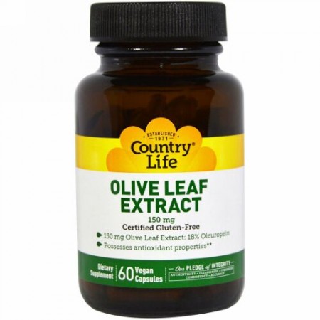 Country Life, オリーブの葉エキス, 150 mg, 60粒（ベジタリアンカプセル） (Discontinued Item)