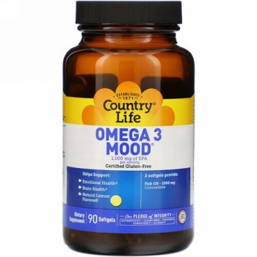 Country Life, Omega 3 Mood, Natural Lemon, 90 Softgels