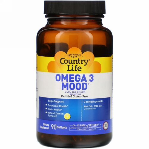 Country Life, Omega 3 Mood, Natural Lemon, 90 Softgels
