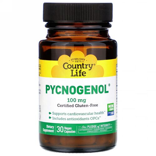 Country Life, Pycnogenol（ピクノジェノール）、100mg、ビーガンカプセル30粒