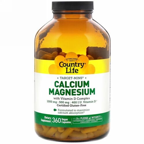 Country Life, Calcium Magnesium with Vitamin D Complex, Gluten Free, 360 Vegan Capsules