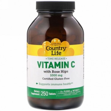 Country Life, Vitamin C with Rose Hips, 1,000 mg, 250 Tablets