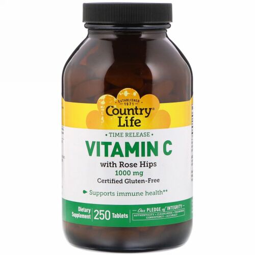 Country Life, Vitamin C with Rose Hips, 1,000 mg, 250 Tablets