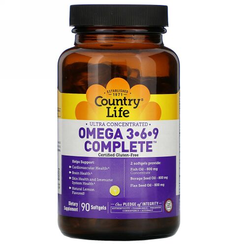 Country Life, Ultra Concentrated Omega 3-6-9 Complete. Natural Lemon, 90 Softgels