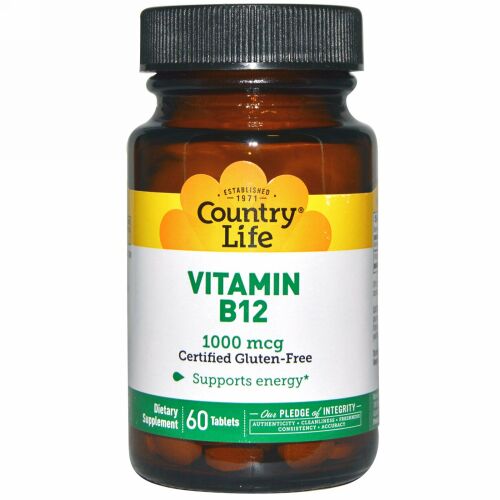 Country Life, ビタミン B12, 1000 mcg, 60 錠