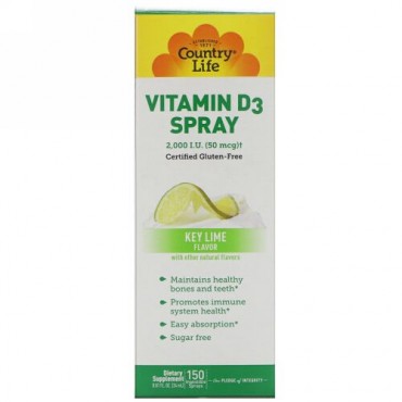 Country Life, ビタミンD3スプレー、キーライム風味、2,000 I.U. (50 mcg)、摂取可能スプレー150回分、0.81 fl oz (24 ml) (Discontinued Item)