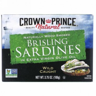 Crown Prince Natural, トゲウオ（Brisling Sardines）, エクストラバージン ココナッツオイル漬け, 3.75オンス（106 g）
