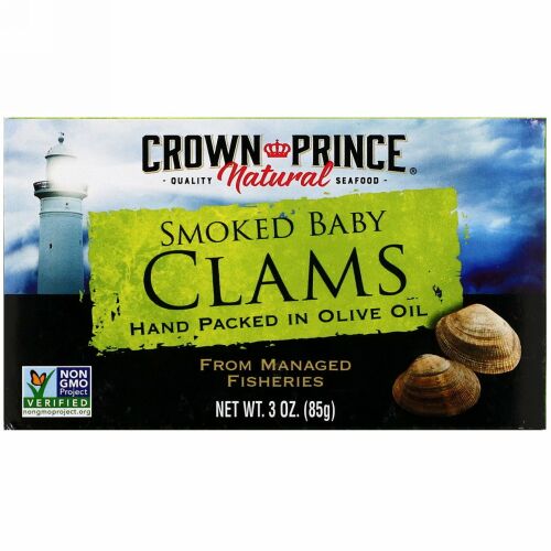 Crown Prince Natural, Smoked Baby Clams in Olive Oil, 3 oz (85 g)