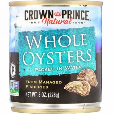 Crown Prince Natural, 丸ごと茹で牡蠣, 水中でパック, 8オンス（226 g）