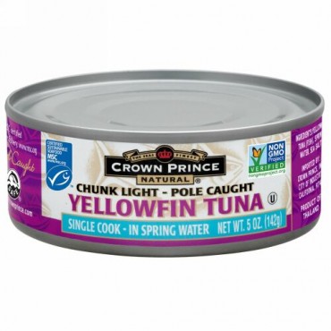 Crown Prince Natural, Yellowfin Tuna, Chunk Light, In Spring Water, 5 oz (142 g) (Discontinued Item)
