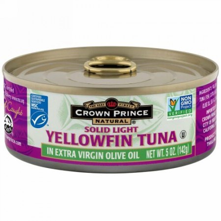 Crown Prince Natural, Yellowfin Tuna, Solid Light, In Extra Virgin Olive Oil, 5 oz (142 g) (Discontinued Item)