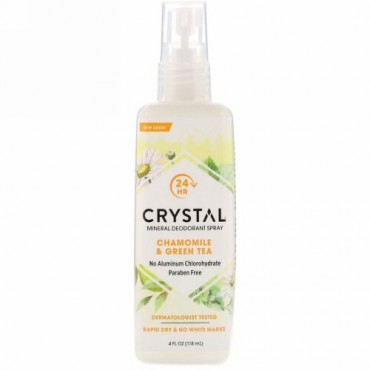 Crystal Body Deodorant, ミネラルデオドラントスプレー、カモミール & 緑茶、4液量オンス (118 ml)