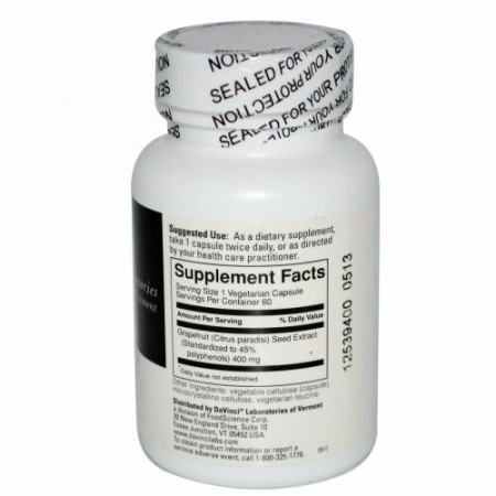 DaVinci Laboratories of Vermont, グレープフルーツシードエキス, 400 mg, 60 カプセル (Discontinued Item)