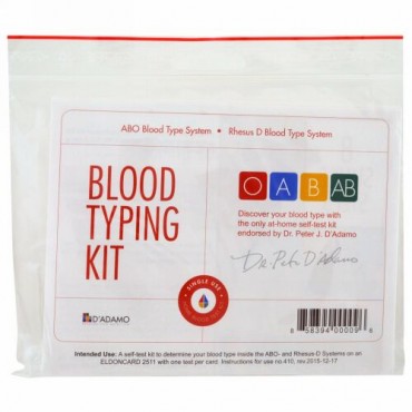 D'adamo, Blood Typing Kit、1 Easy Self-Testing Kit (Discontinued Item)