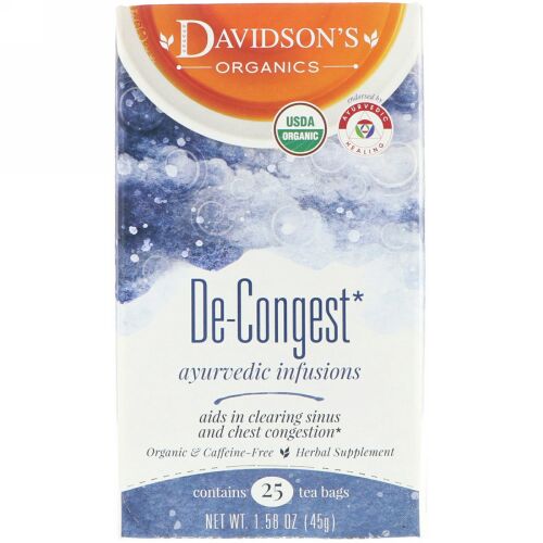 Davidson's Tea, Ayurvedic Infusions, De-Congest, 25 Tea Bags, 1.58 oz (45 g) (Discontinued Item)