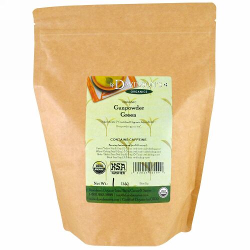 Davidson's Tea, オーガニック、ガンパウダーグリーンティー、1ポンド (Discontinued Item)