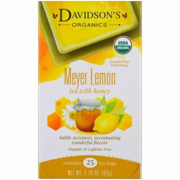 Davidson's Tea, オーガニック, 蜂蜜入りマイヤーレモンティー, カフェインフリー, 25ティーバッグ, 2.18 oz (62 g) (Discontinued Item)