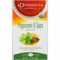 Davidson's Tea, オーガニック、ペパーミント&スパイス、クラシックティー、カフェインフリー、25ティーバッグ、1.77オンス (50 g) (Discontinued Item)