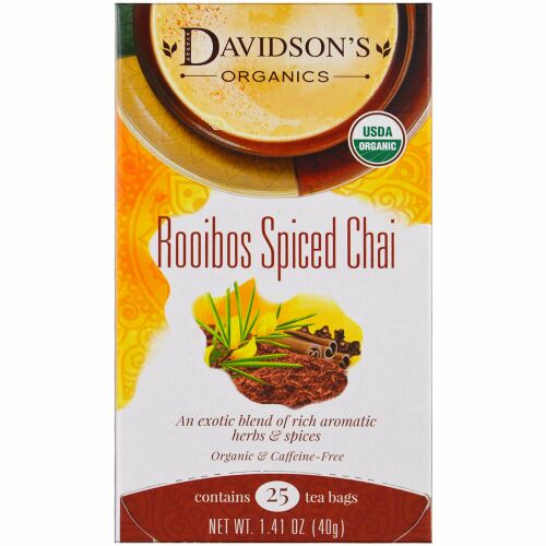 Davidson's Tea, オーガニック、ルイボススパイスチャイ、カフェインフリー、25ティーバッグ、1.41オンス (40 g) (Discontinued Item)