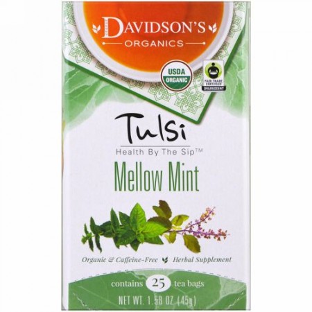 Davidson's Tea, Tulsi, Organic Mellow Mint, 25 Tea Bags, 1.58 oz (45 g) (Discontinued Item)