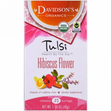 Davidson's Tea, トゥルシー、オーガニック、ハイビスカスフラワーティー、カフェインフリー、25ティーバッグ、1.58オンス (45 g) (Discontinued Item)