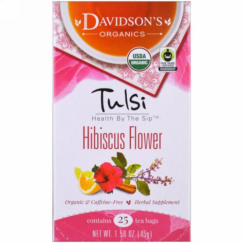 Davidson's Tea, トゥルシー、オーガニック、ハイビスカスフラワーティー、カフェインフリー、25ティーバッグ、1.58オンス (45 g) (Discontinued Item)