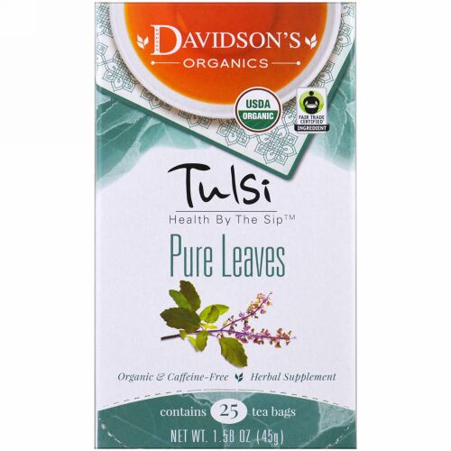 Davidson's Tea, トゥルシー、オーガニック、ピュアリーフティー、カフェインフリー、25ティーバッグ、1.58オンス (45 g) (Discontinued Item)