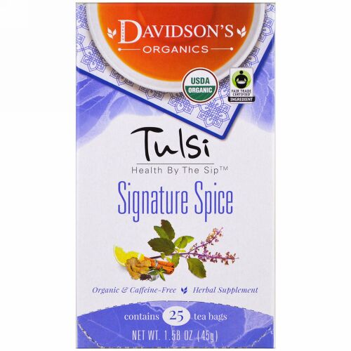 Davidson's Tea, トゥルシー、シグネチャースパイス、カフェインフリー、25ティーバッグ、1,58オンス (45 g) (Discontinued Item)